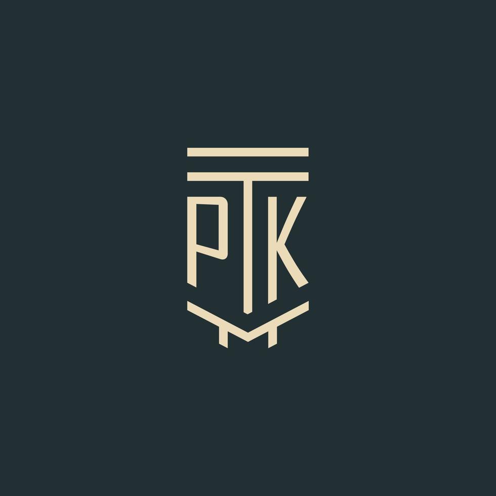 pk-Anfangsmonogramm mit einfachen Strichgrafik-Säulen-Logo-Designs vektor