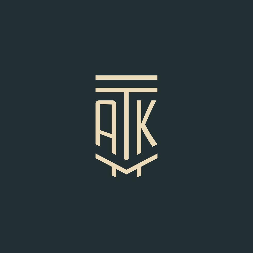 ak-Anfangsmonogramm mit einfachen Strichgrafik-Säulen-Logo-Designs vektor