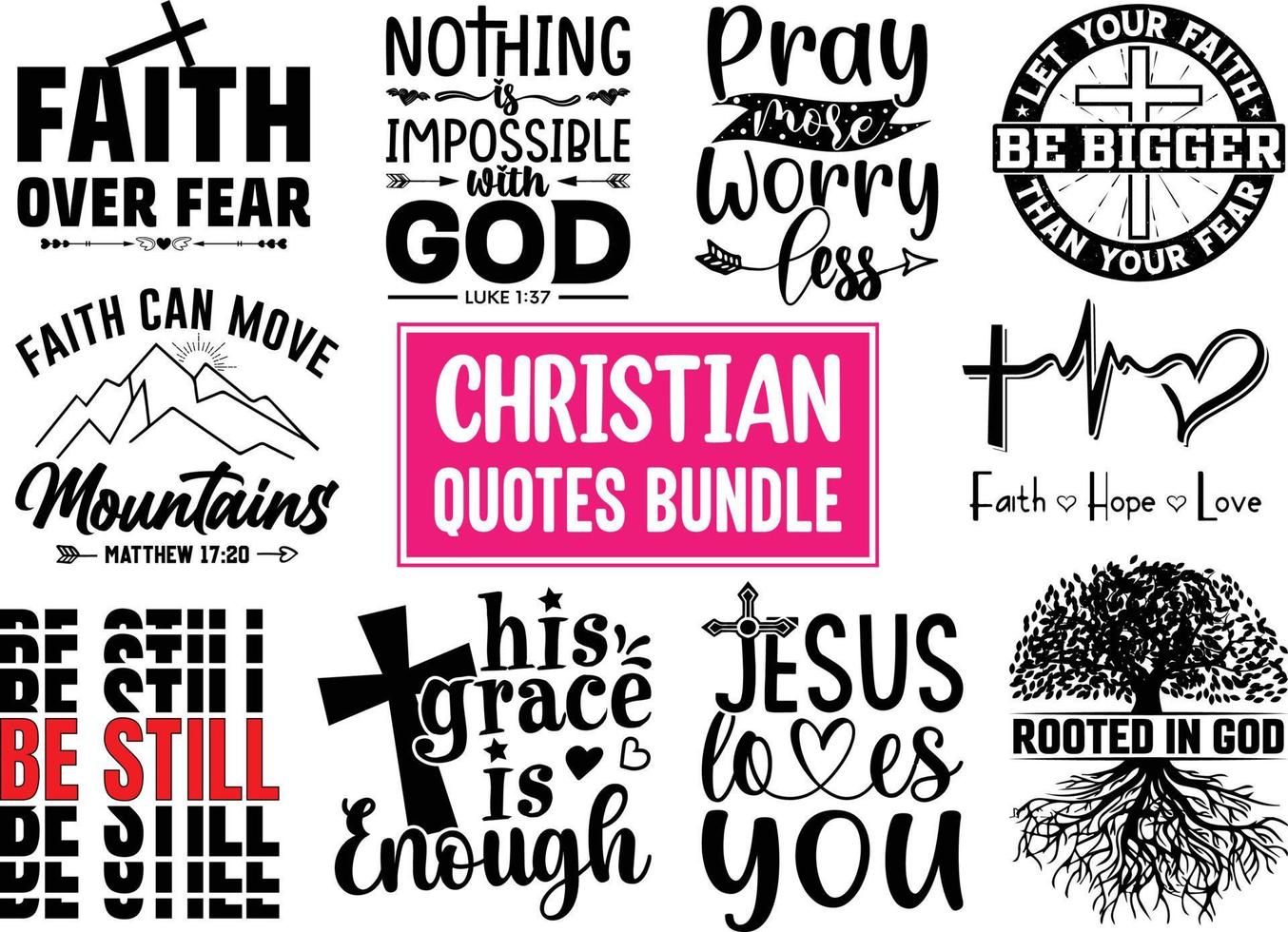 christliche Zitate Svg-Designs Bundle, christliche Zitate T-Shirt-Designs, eine Reihe von christlichen Zitaten Typografie-Schriftzügen, Religionszitate und Sprüche Vektorhandwerk vektor