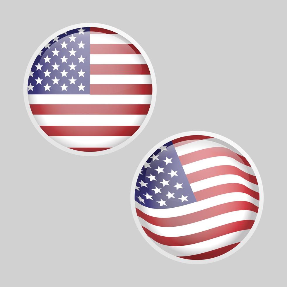 glansig runda glas USA Amerika flagga uppsättning vektor