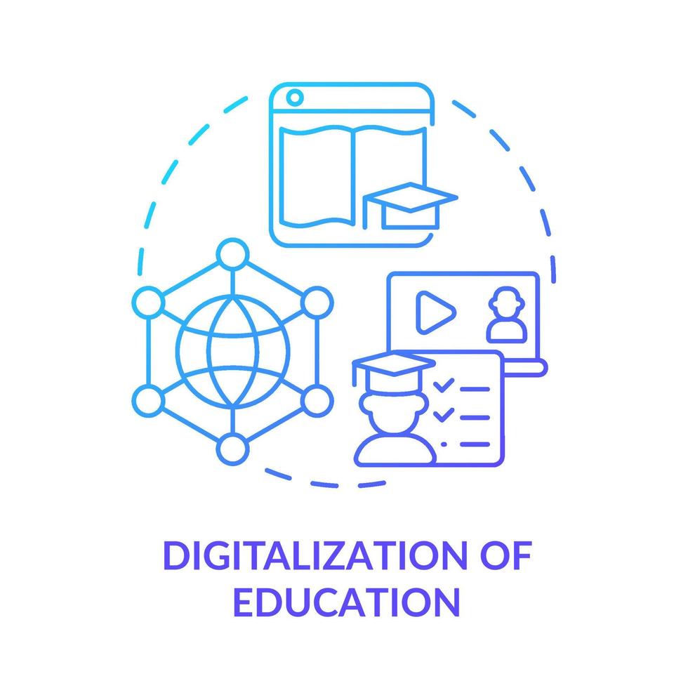 digitalisering av utbildning blå lutning begrepp ikon. framväxande skicklighet i utveckling abstrakt aning tunn linje illustration. digitalisering bearbeta. isolerat översikt teckning. vektor