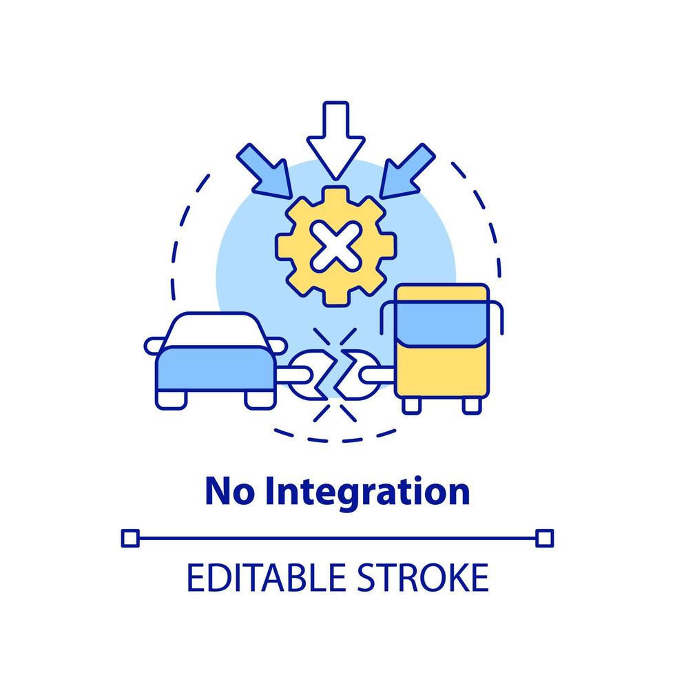 Nej integration begrepp ikon. separerat tjänster. maas integration nivå abstrakt aning tunn linje illustration. isolerat översikt teckning. redigerbar stroke. vektor