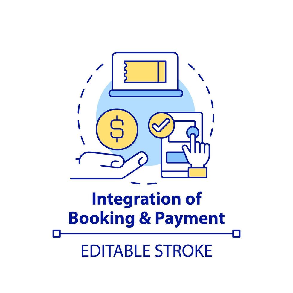 symbol für die integration des buchungs- und zahlungskonzepts. App. maas integration level abstrakte idee dünne linie illustration. isolierte Umrisszeichnung. editierbarer Strich. vektor