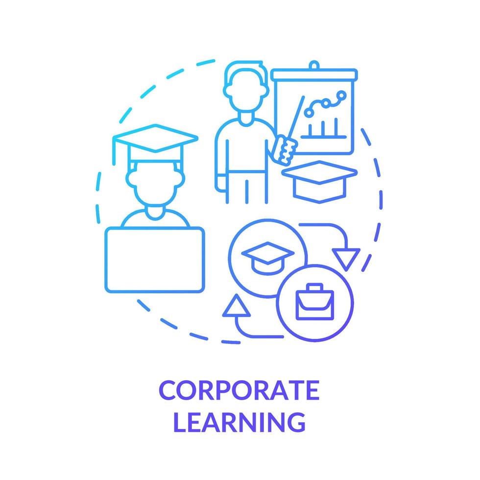 Symbol für das blaue Farbverlaufskonzept des Unternehmenslernens. neueste nachfragefähigkeit in der entwicklung abstrakte idee dünne linienillustration. Schulung der Mitarbeiter. isolierte Umrisszeichnung. vektor