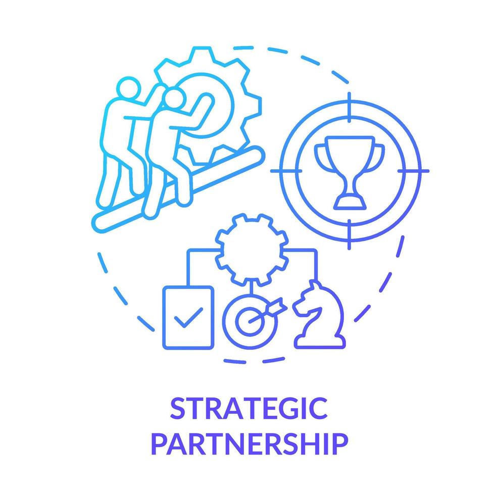 strategisk partnerskap blå lutning begrepp ikon. köpare säljare samspel abstrakt aning tunn linje illustration. företag allians avtal. isolerat översikt teckning. vektor