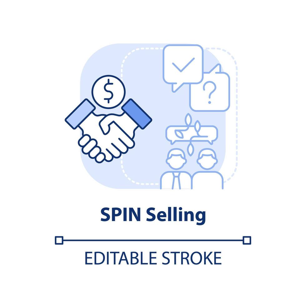 Spin Selling hellblaues Konzept-Symbol. verkaufstechnik abstrakte idee dünne linie illustration. Kundengespräche verbessern. isolierte Umrisszeichnung. editierbarer Strich. vektor