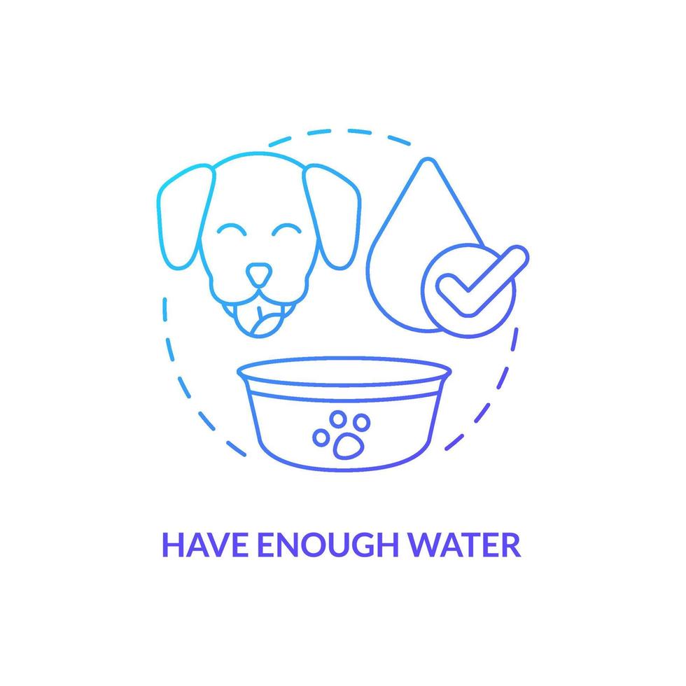 Haben Sie genug Wasser blaues Farbverlauf-Konzept-Symbol. Bringen Sie einen Wassernapf für den Hund mit. road trip mit haustieren beratung abstrakte idee dünne linie illustration. isolierte Umrisszeichnung. vektor