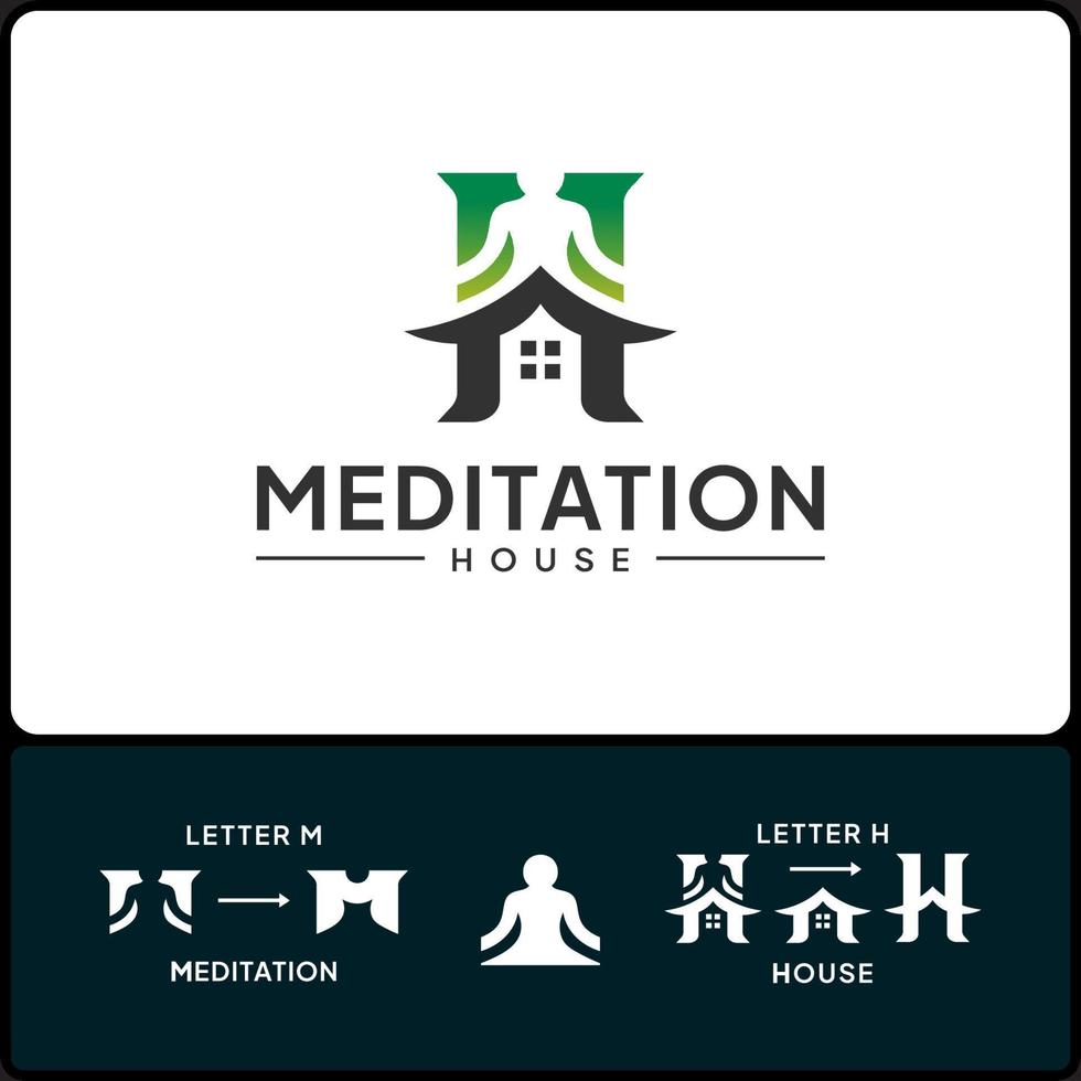 meditation hus logotyp vektor. brev h och brev m logotyp vektor