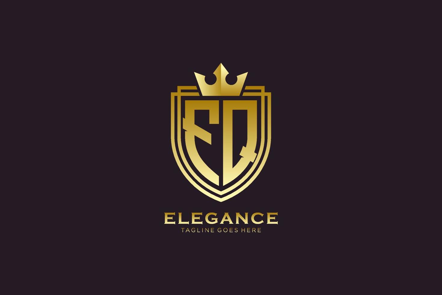 första fq elegant lyx monogram logotyp eller bricka mall med rullar och kunglig krona - perfekt för lyxig branding projekt vektor
