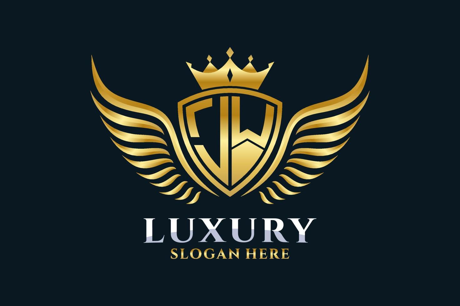 luxus königlicher flügelbuchstabe jw wappen goldfarbe logovektor, siegeslogo, wappenlogo, flügellogo, vektorlogovorlage. vektor