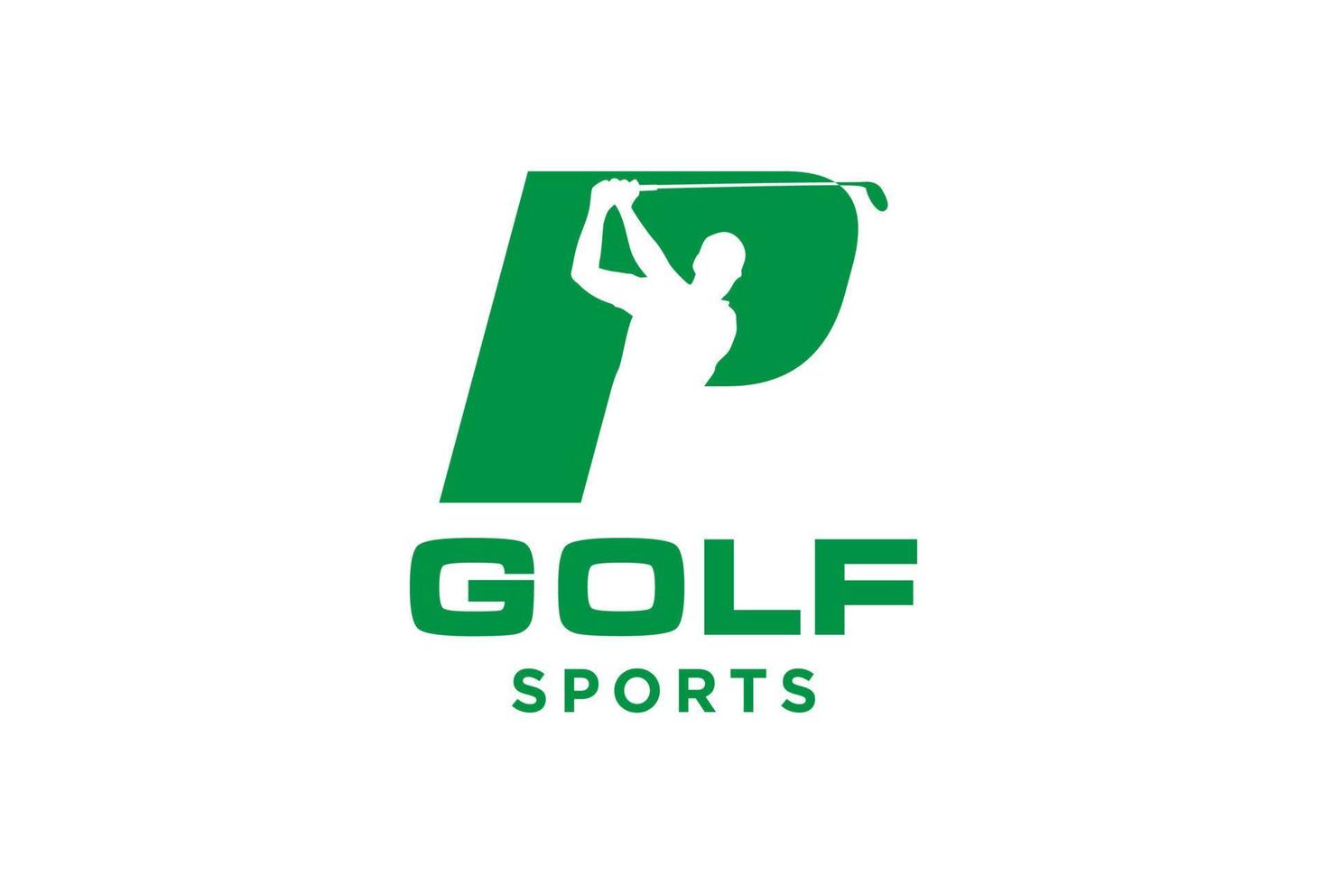 Alphabet-Buchstaben-Symbol-Logo p für Golf-Logo-Design-Vektorvorlage, Vektoretikett des Golfsports, Logo der Golfmeisterschaft, Illustration, kreative Ikone, Designkonzept vektor