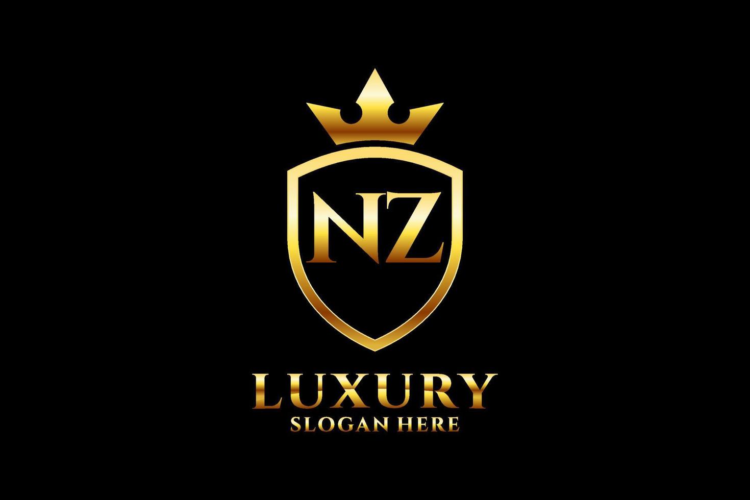 Initial nz elegantes Luxus-Monogramm-Logo oder Abzeichen-Vorlage mit Schriftrollen und Königskrone – perfekt für luxuriöse Branding-Projekte vektor