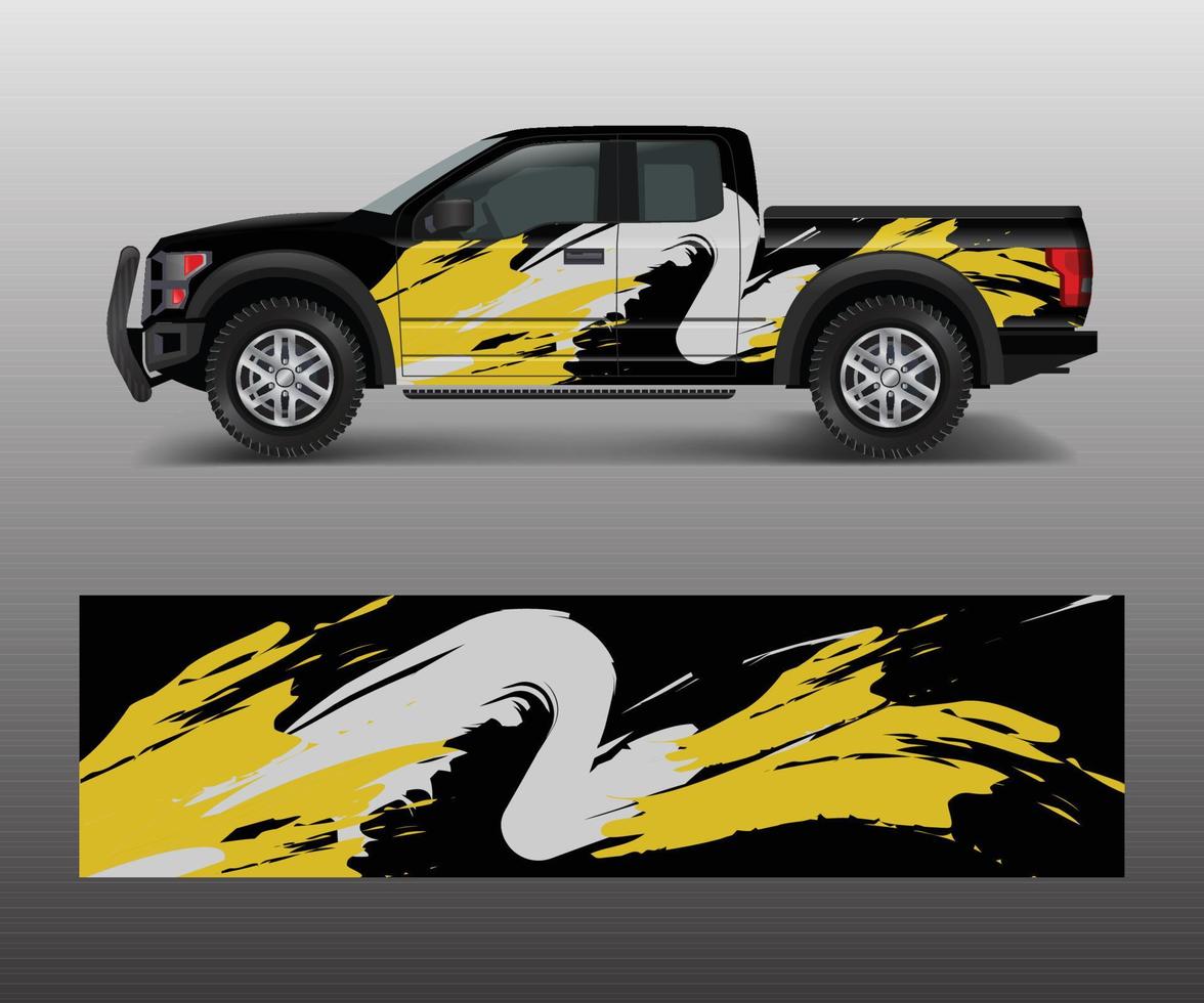 lastbil och lastbil wrap vektor, bil dekal wrap design. grafisk abstrakt randdesign för fordon, race, offroad, äventyr och livbil vektor