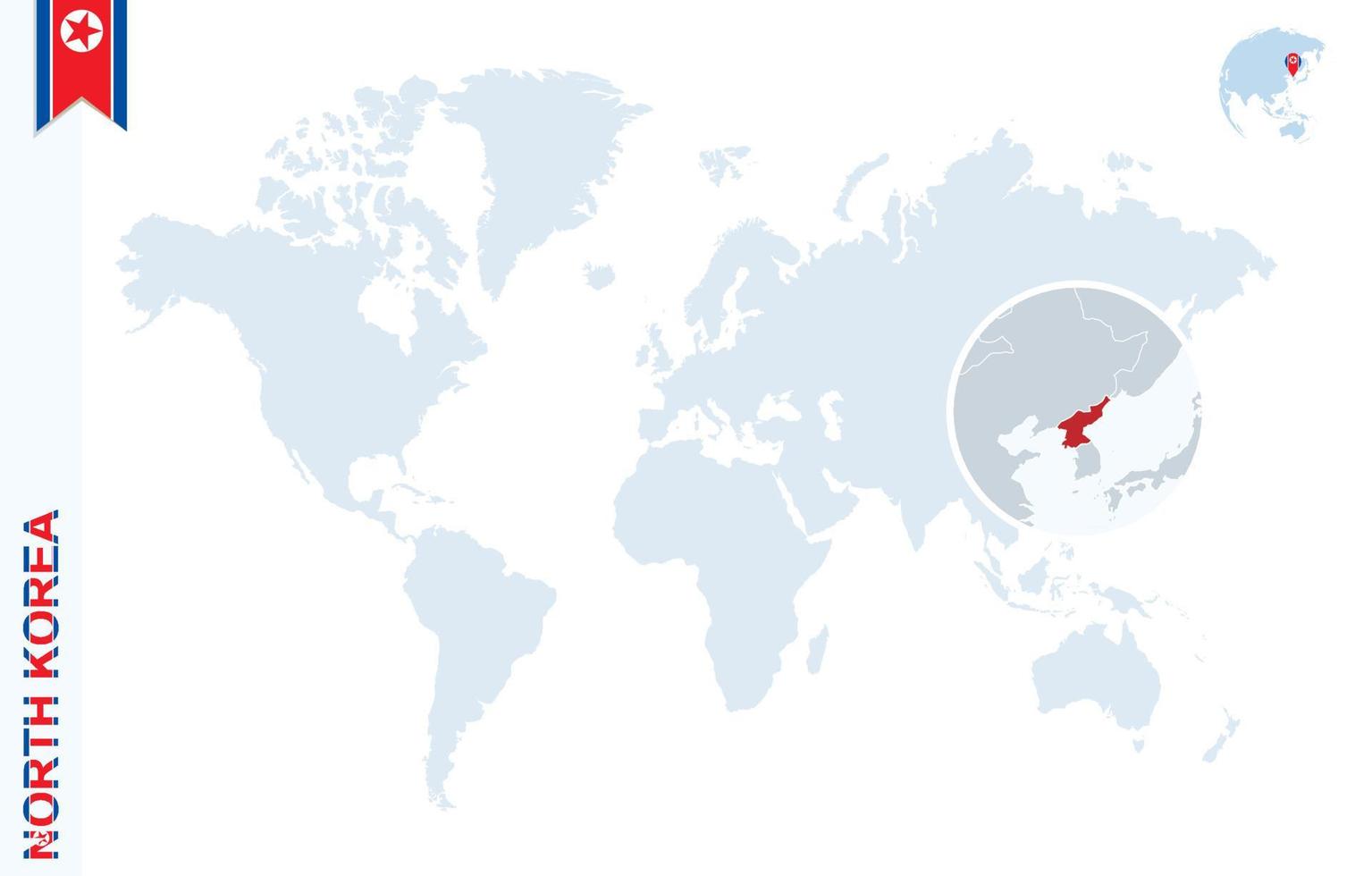 blå värld Karta med förstorande på norr korea. vektor