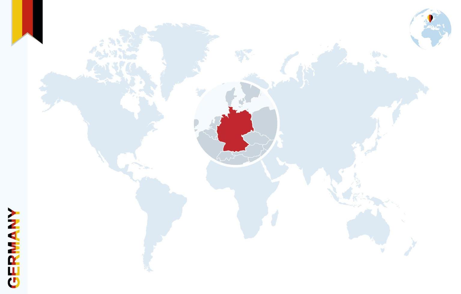 blå värld Karta med förstorande på Tyskland. vektor