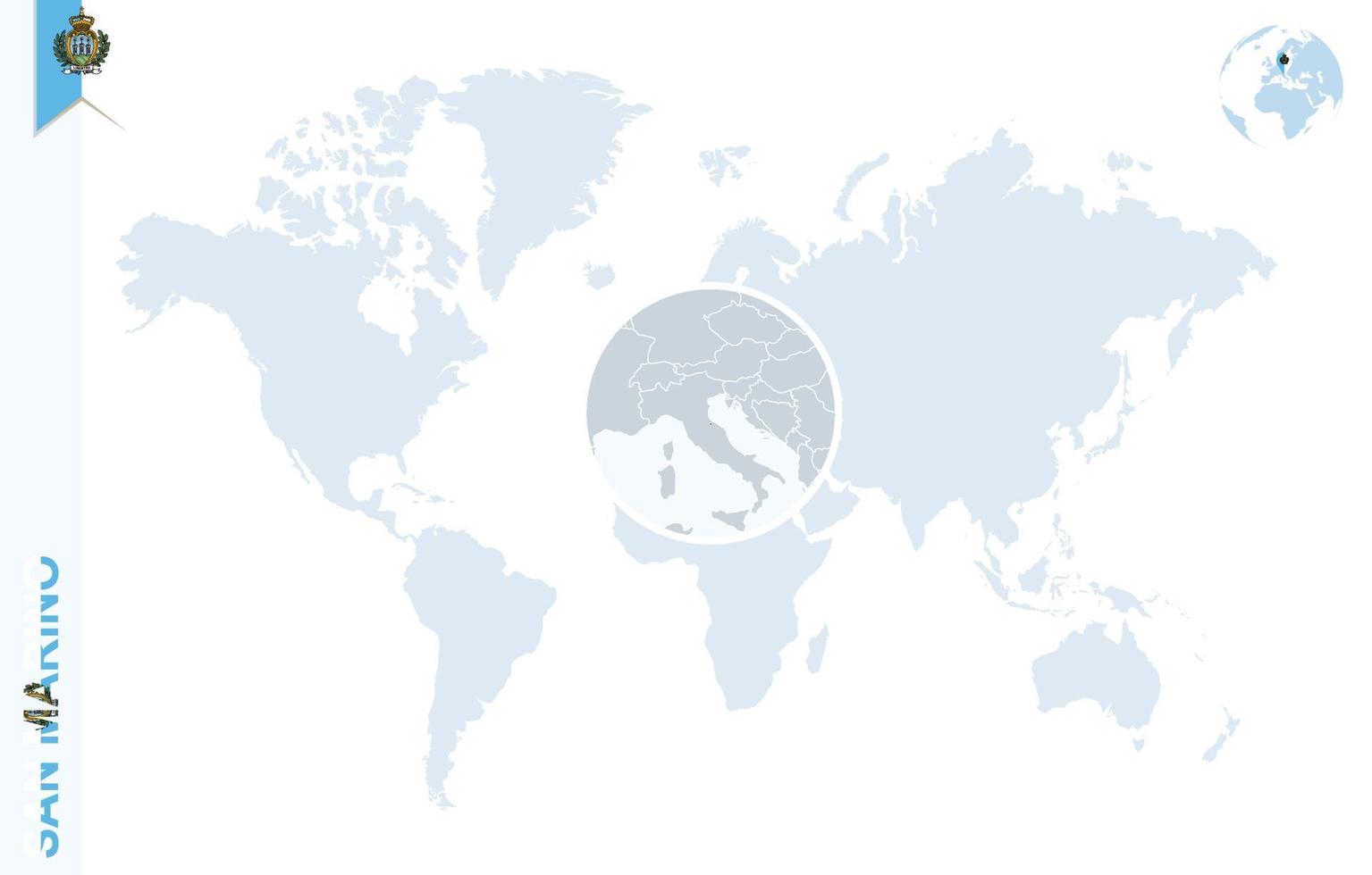 blå värld Karta med förstorande på san marino. vektor