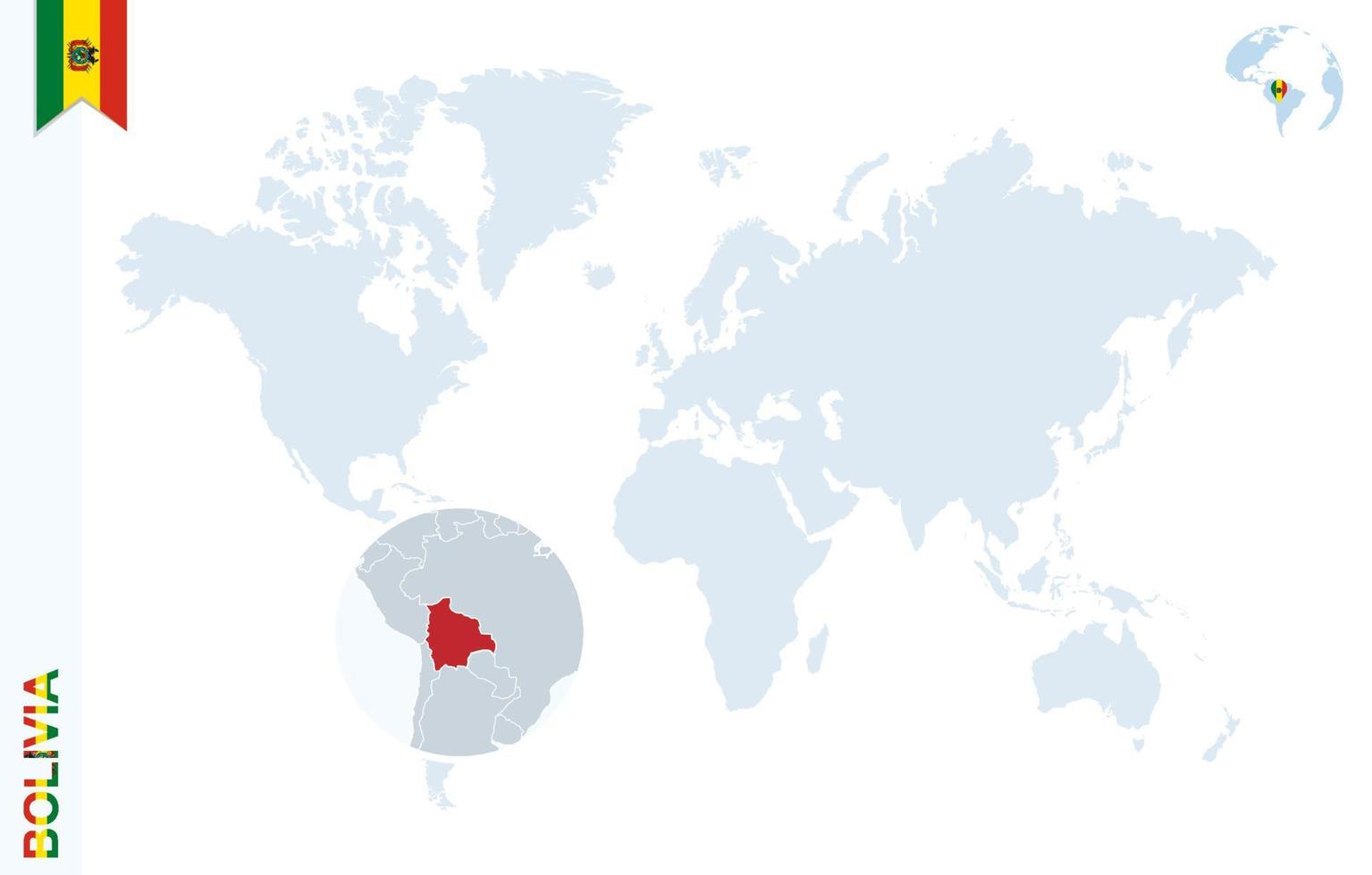 blå värld Karta med förstorande på bolivia. vektor