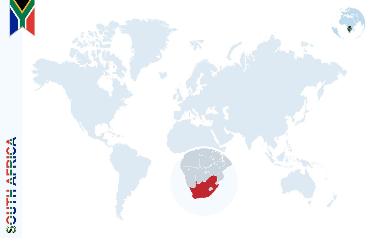 blå värld Karta med förstorande på söder afrika. vektor