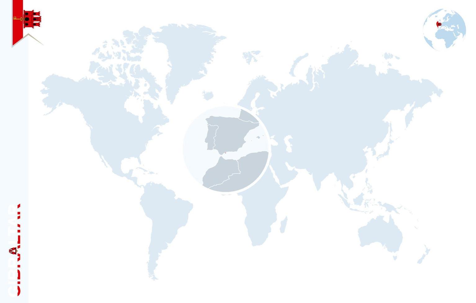 blå värld Karta med förstorande på gibraltar. vektor