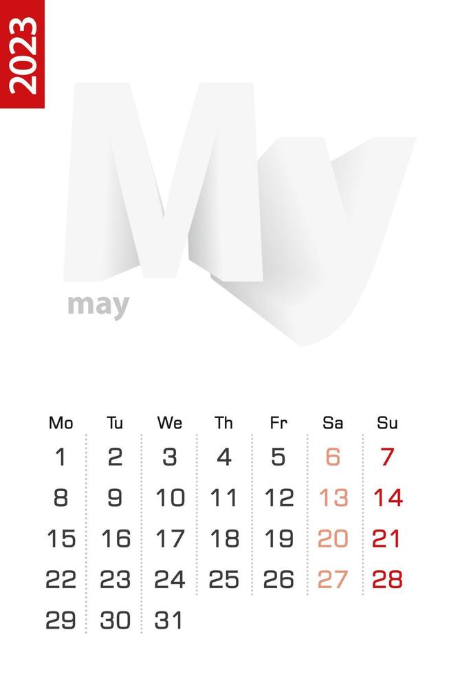 minimalistische kalendervorlage für mai 2023, vektorkalender auf englisch. vektor