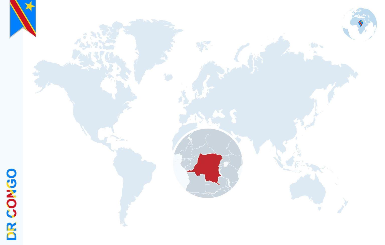 blå värld Karta med förstorande på demokratisk republik av de Kongo. vektor