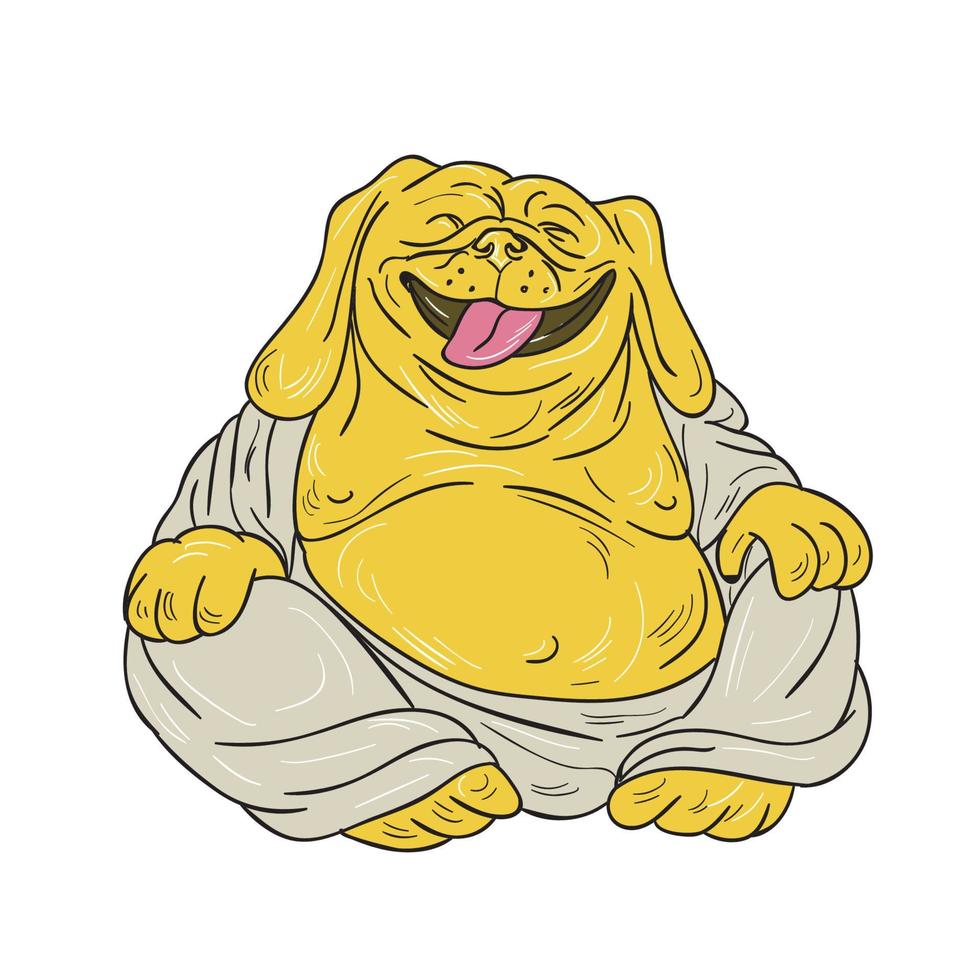 lachende bulldogge buddha sitzende karikatur vektor