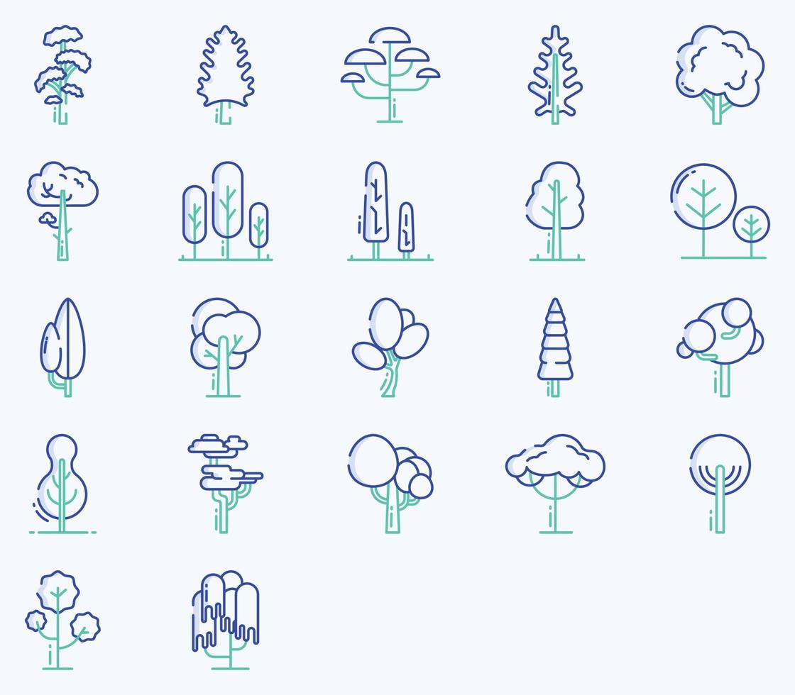 uppsättning av träd och växter ikoner vektor