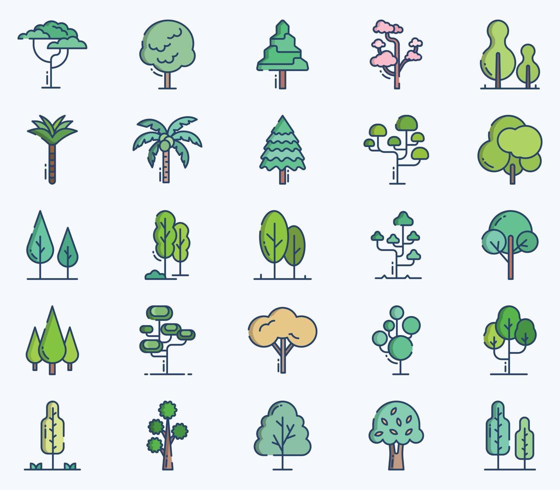 Reihe von Symbolen für Bäume und Pflanzen vektor