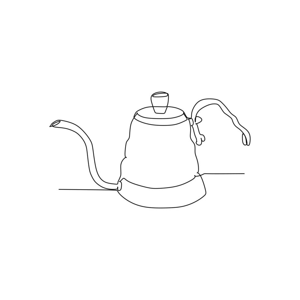v60 gießender Schwanenhals-Kochkessel - fortlaufende, einzeilige Zeichnung, Vektorgrafik, handgezeichnetes Stildesign für Lebensmittel- und Getränkekonzept vektor