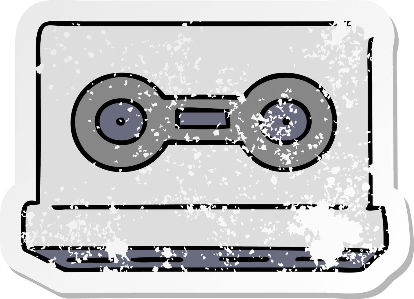 Distressed Sticker Cartoon Doodle eines Distressed Sticker Kassettenbandes vektor