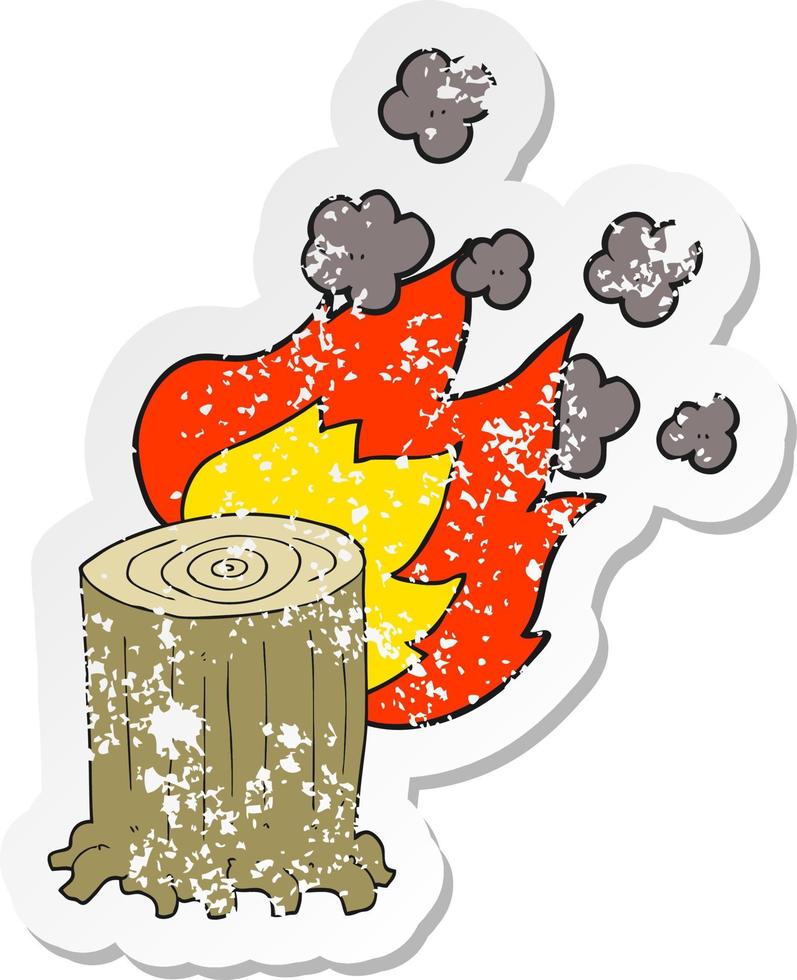 retro bedrövad klistermärke av en tecknad serie träd stubbe på brand vektor