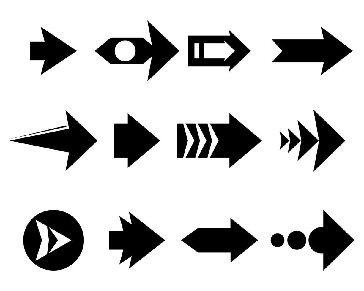 Pfeilsymbole gesetzt. Pfeilsymbol mit richtigen Richtungen. Vektor-Illustration. isoliert auf weißem Hintergrund vektor