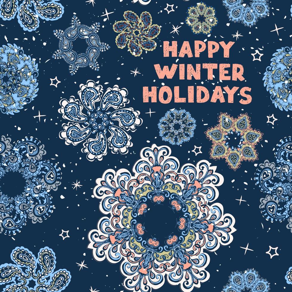 Vektor moderne Grußkarte mit bunten Hand zeichnen Illustration von Schneeflocken. frohe Weihnachten. Verwenden Sie es als Elemente für Designplakate, Karten, Füllungen, Webseiten, Geschenkpapier, Präsentationsdesign