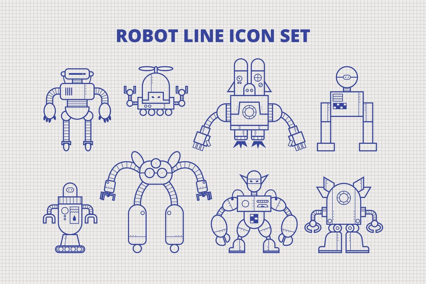 Symbolsatz für Roboterlinie 2 vektor