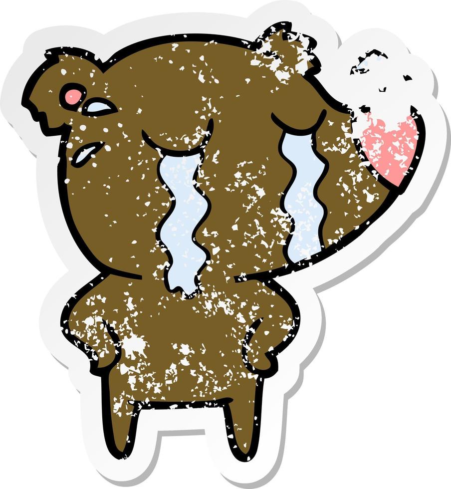bedrövad klistermärke av en tecknad gråtande isbjörn vektor