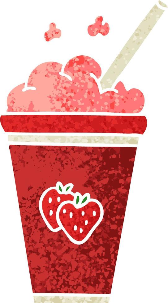 knäppa retro illustration stil tecknad serie jordgubb milkshake vektor