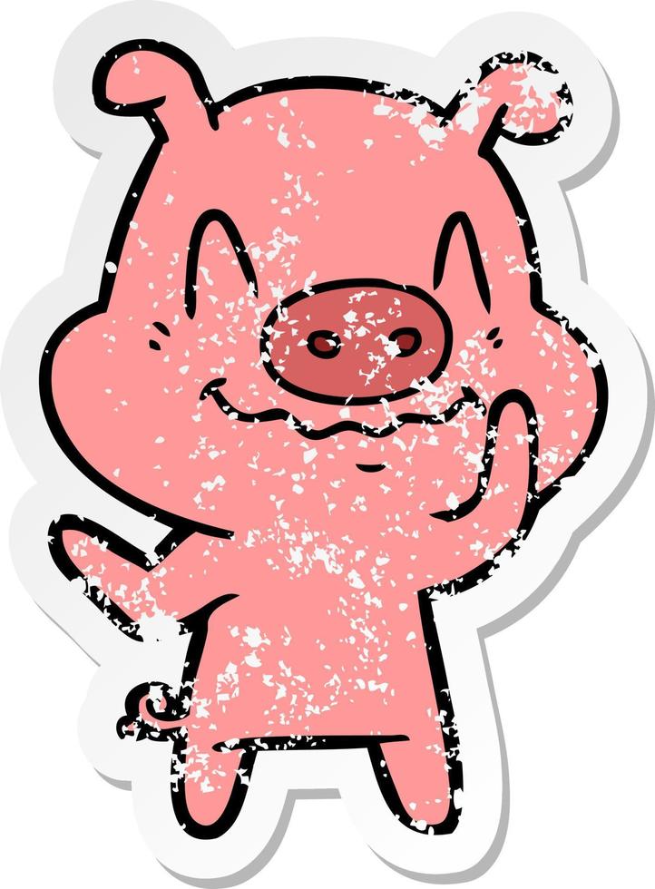 bedrövad klistermärke av en nervös tecknad gris vektor
