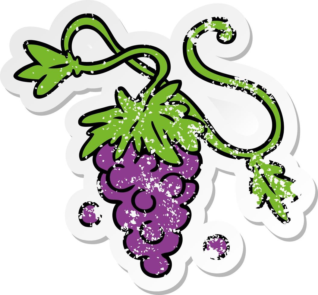 bedrövad klistermärke tecknad serie klotter av vindruvor på vin vektor