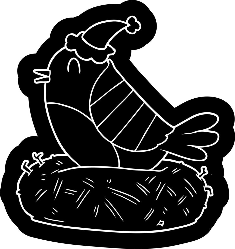tecknad serie ikon av en fågel Sammanträde på bo bär santa hatt vektor