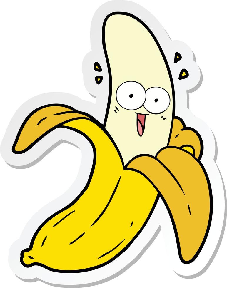 Aufkleber einer Cartoon-verrückten glücklichen Banane vektor