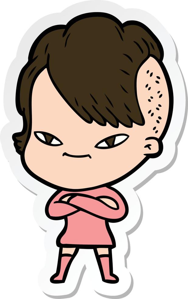 Aufkleber eines niedlichen Cartoon-Mädchens mit Hipster-Haarschnitt vektor