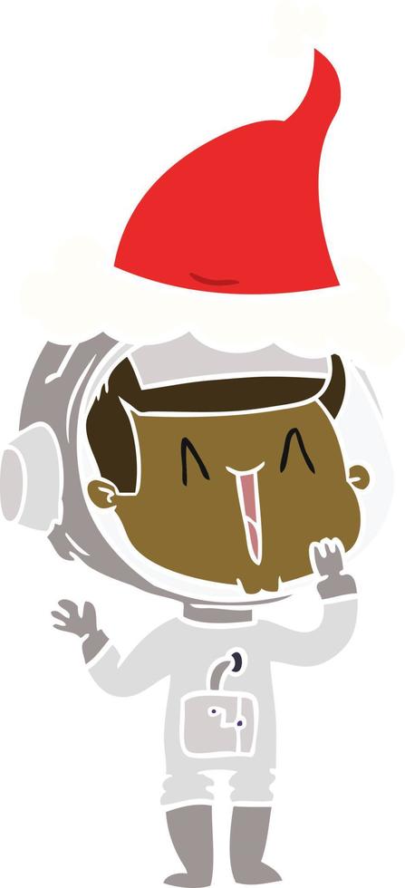 Lachende flache Farbillustration eines Astronauten mit Weihnachtsmütze vektor