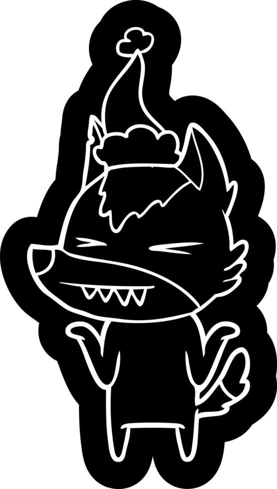 Wütende Wolf-Cartoon-Ikone einer tragenden Weihnachtsmütze vektor
