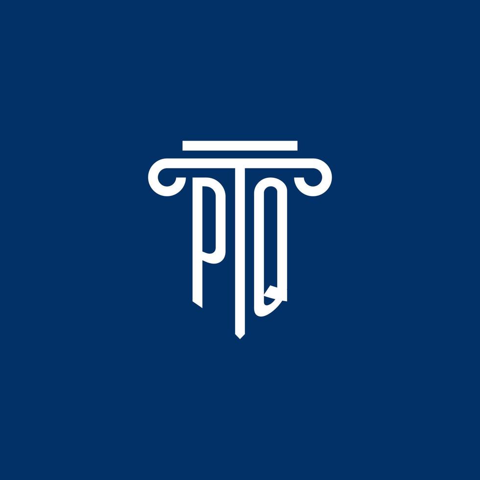 pq första logotyp monogram med enkel pelare ikon vektor