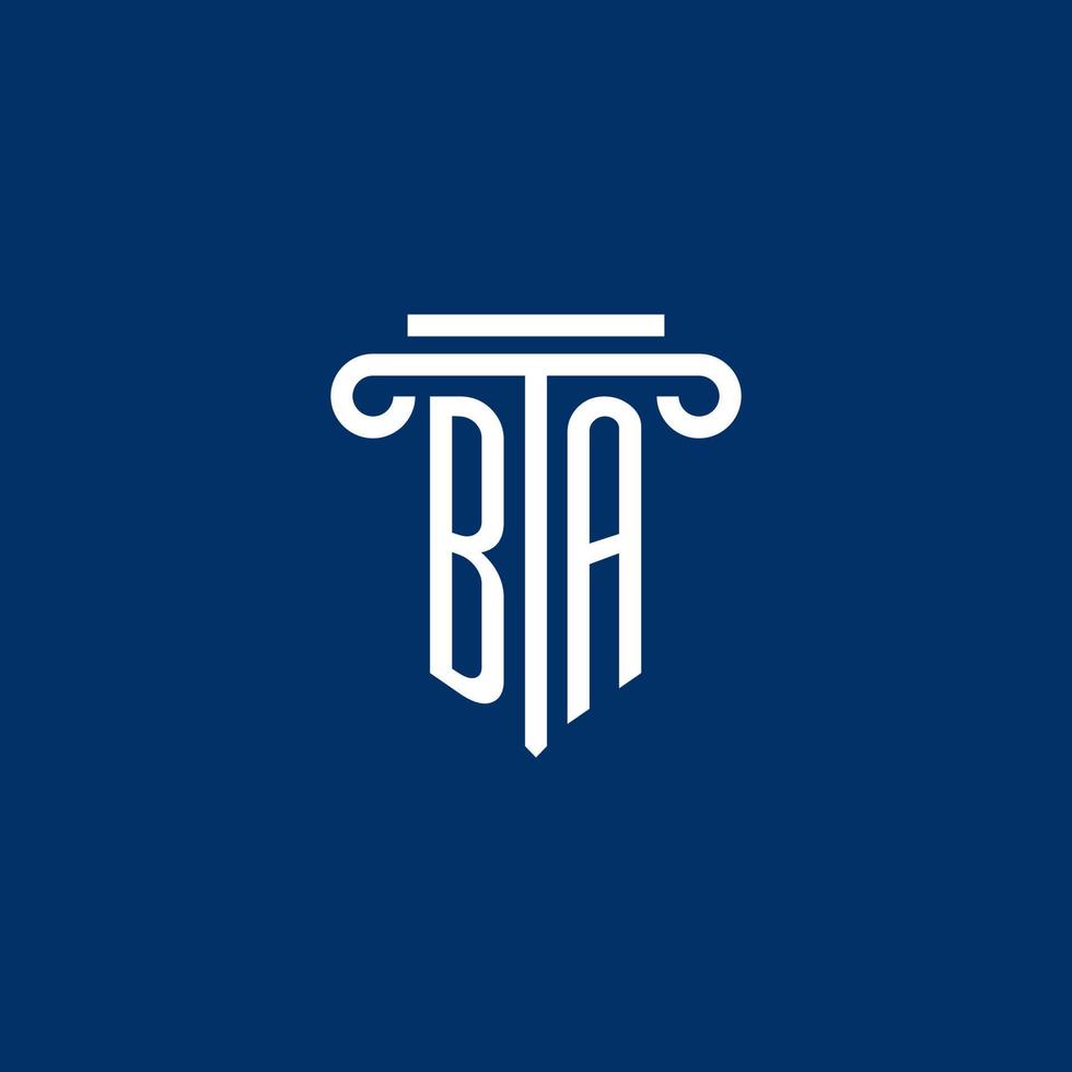 ba första logotyp monogram med enkel pelare ikon vektor