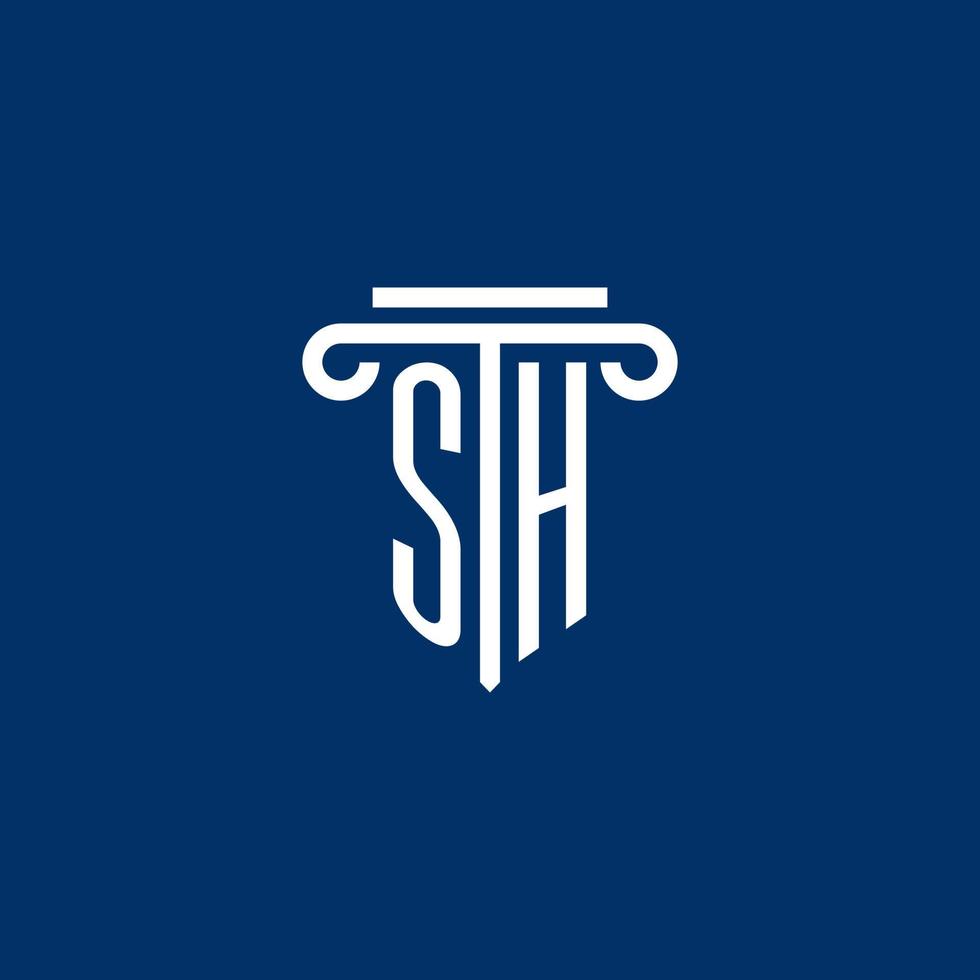 sh första logotyp monogram med enkel pelare ikon vektor