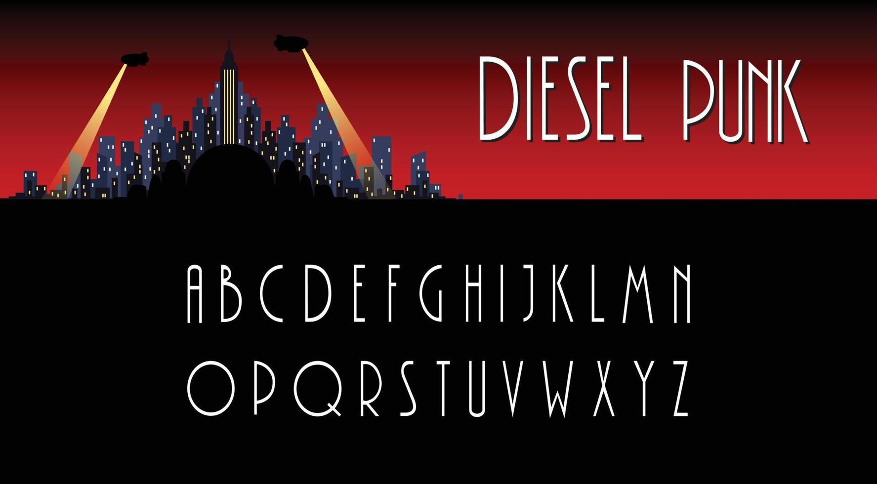 Diesel-Punk-Alphabet. ABC im Vintage-Stil aus den 20er, 30er, 40er und 50er Jahren. Typografie für Highlights im Art-déco-Stil. Noir, Detektiv, Drama-Ästhetik. vektor