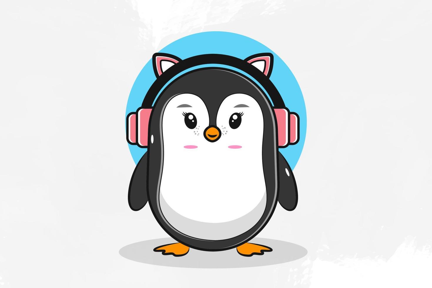 Süßer Pinguin mit rosa Headset, Vektor Folge 10