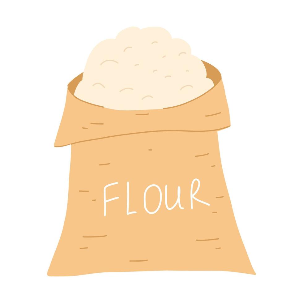 säckväv väska av mjöl i tecknad serie platt stil. vektor illustration av säck med vete, jordbruk mat element