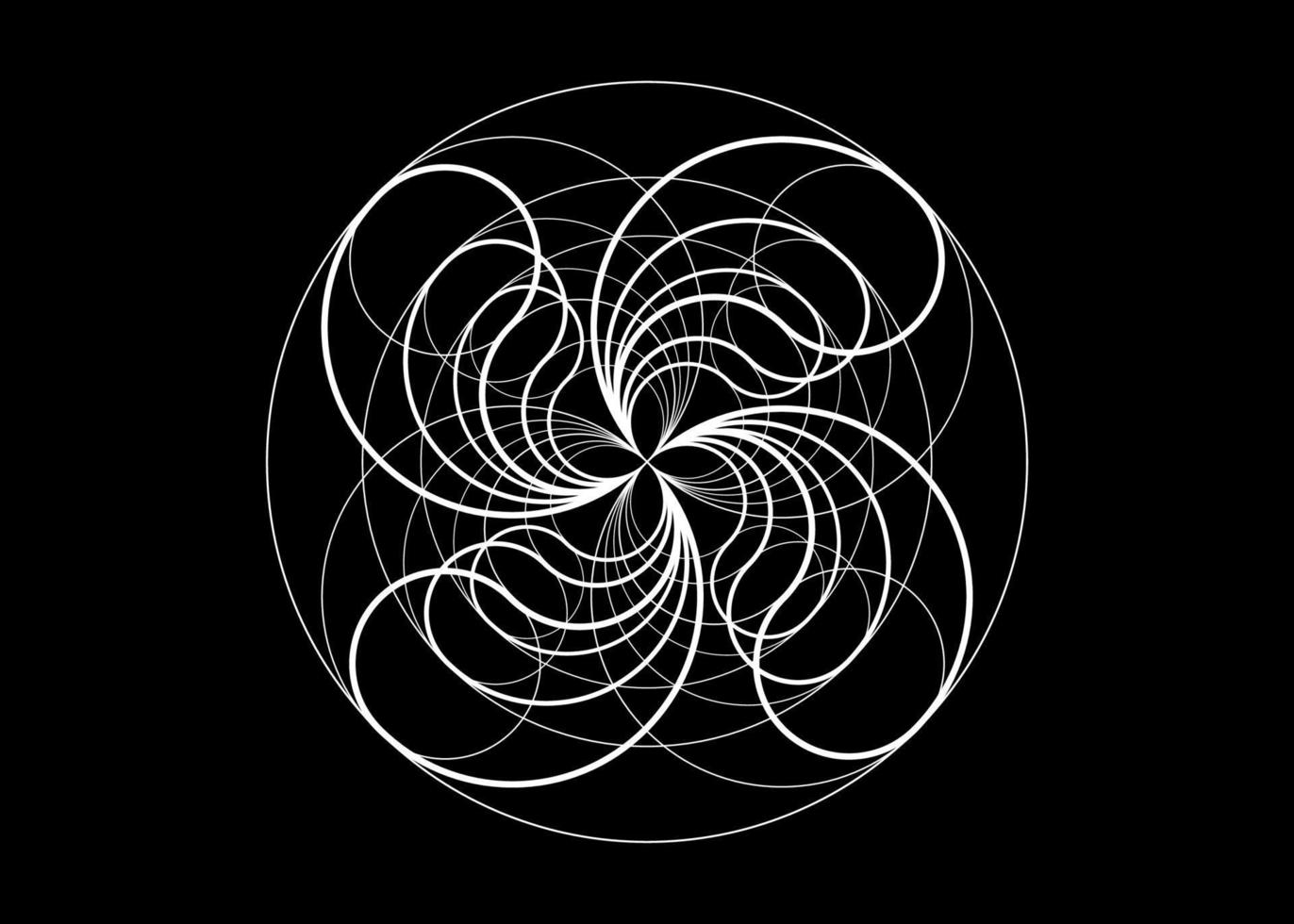 mystische Glücksblume, Logo-Symbol, heilige Geometrie, runde Tätowierung im Kunststil der weißen Linie, geometrische Kreuzung von Kreisen, Vektorgrafik isoliert auf schwarzem Hintergrund vektor